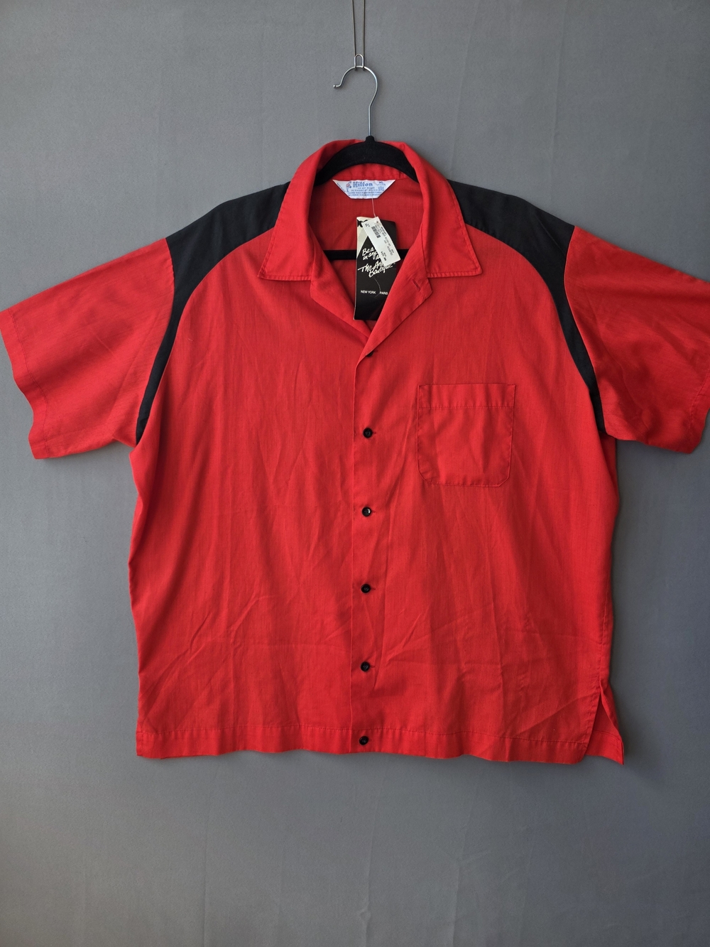 Vintage Hilton Bowling Shirt XL Red Black Southington Sports USA Made Deadstock